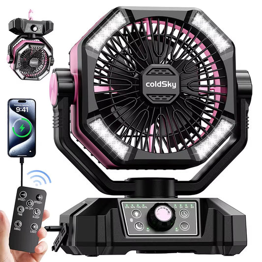 20000Mah Battery Camping Fan with 4 LED Lantern 8 Speeds Desk Fan Portable Outdoor Fan for Tent Power Outages Jobsite